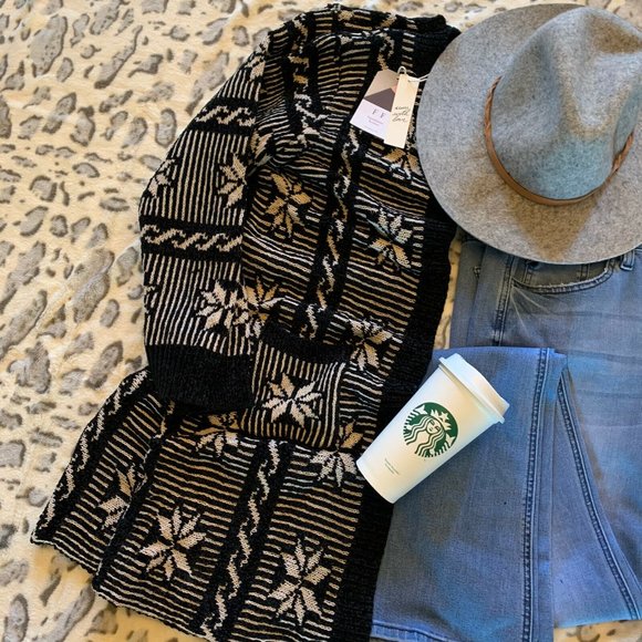 Black Snowflake Chenille Holiday Cardigan Sweater - Picture 2 of 5